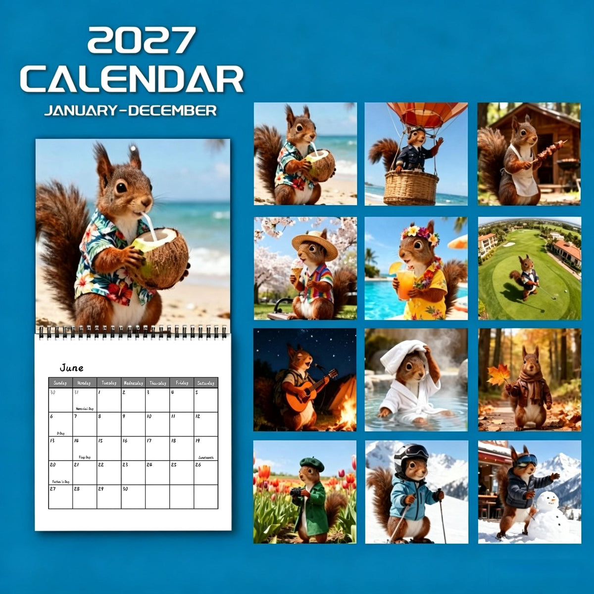 🐿️2027 Squirrel Wall Calendar – 12 Months of Playful Squirrel Portraits & Forest Moments
