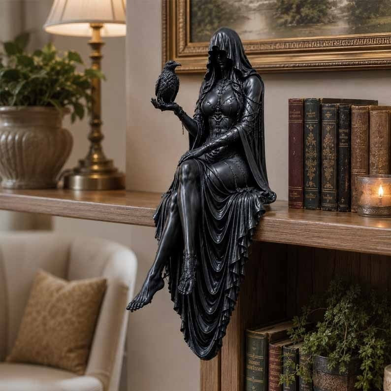 🖤 Gothic Raven Shelf Sitter Statue – A Symbol of Mystery, Wisdom & Dark Elegance