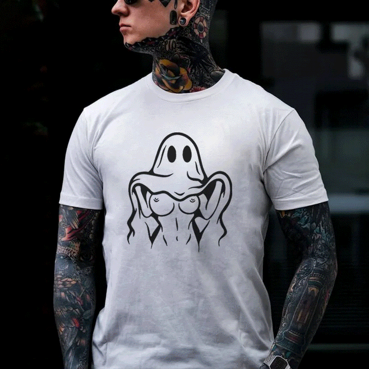 Naughty Ghost Sexy Boobs Graphic Print T-Shirt