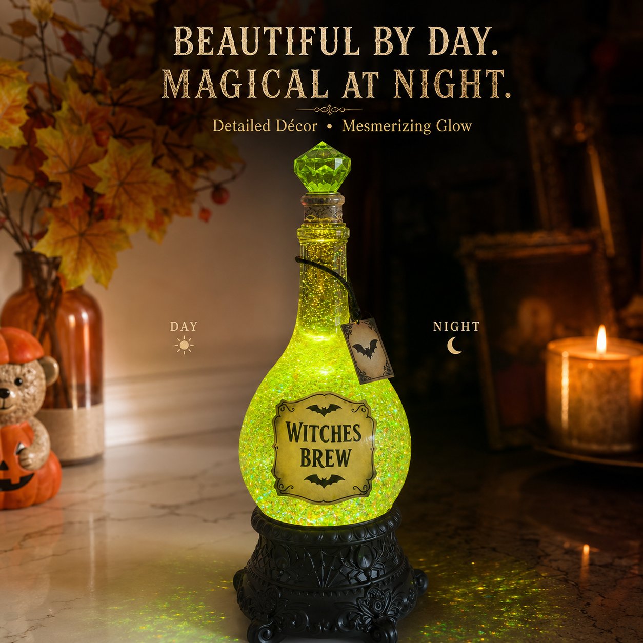 Lighted Witches' Brew Poison Bottle Glitter Globe