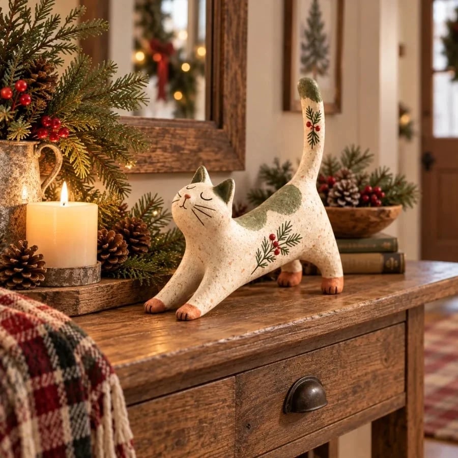 🔥Last Day 49% OFF  😽🐈 Woodland Christmas Cat Figurine🔥