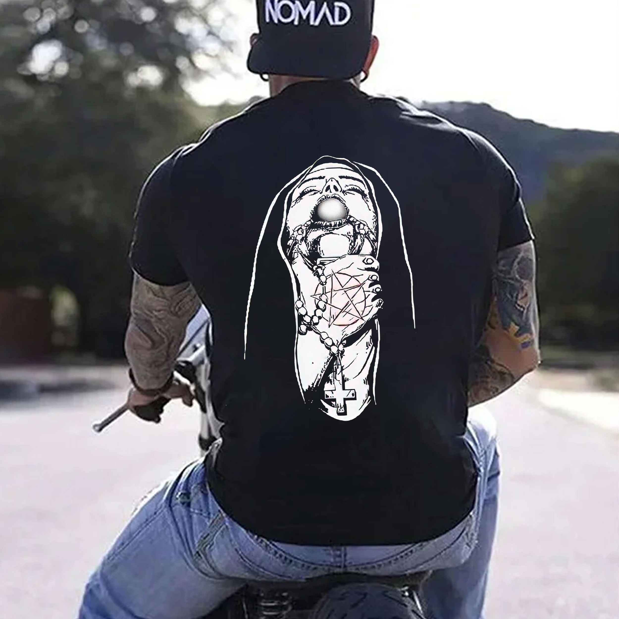 Chokehold Nun Religious Pattern Casual Black Print T-shirt