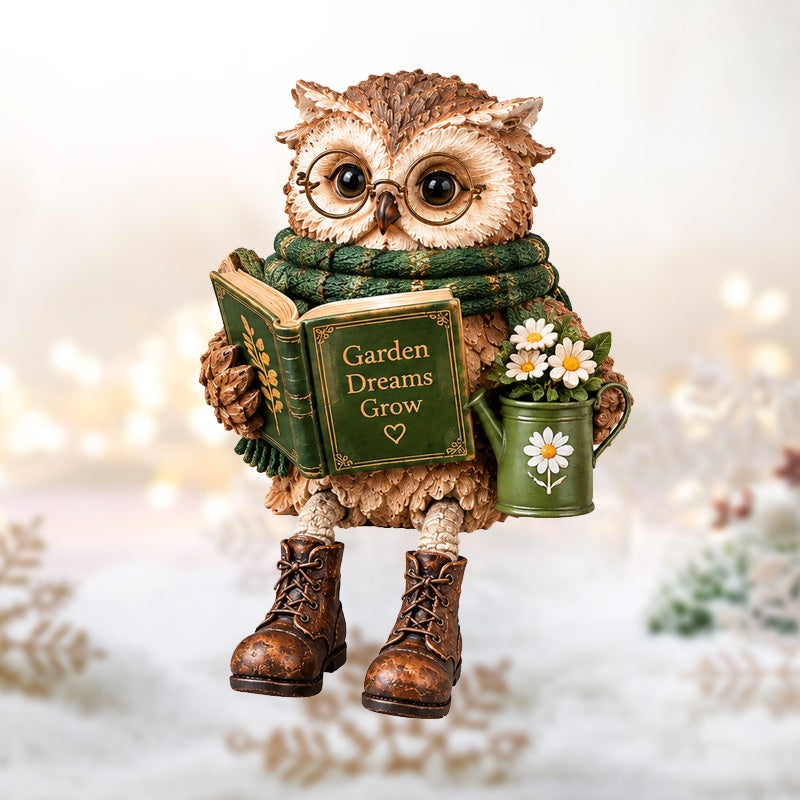🦉📚 Owl Figurine — Bookish Charm with Glasses, Book & Cozy Details