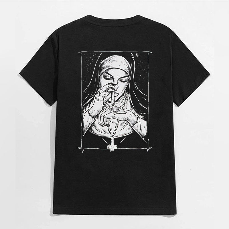 Bad Religious Nun Graphic Casual Black Print T-shirt