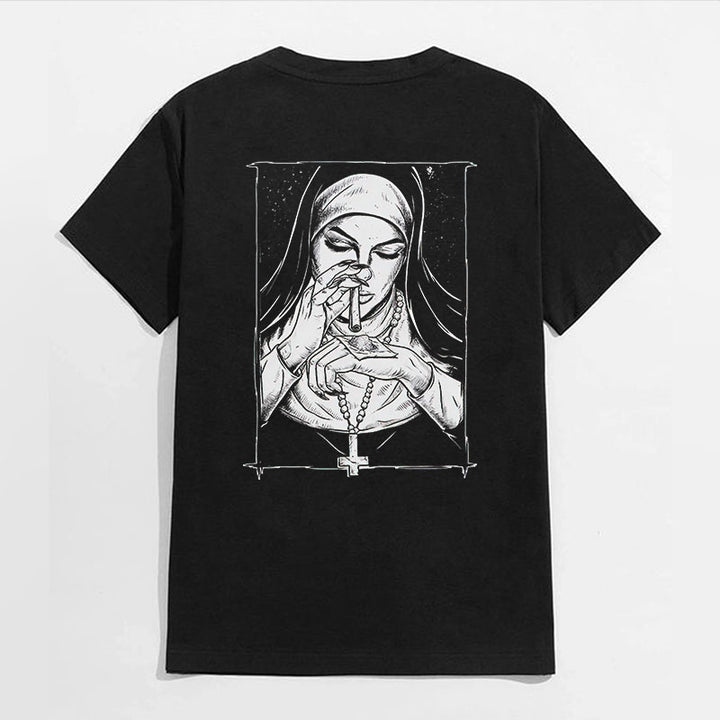 Bad Religious Nun Graphic Casual Black Print T-shirt