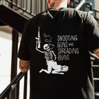 SHOOTING GUNS AND SPREADING BUNS Skull with Sexy Lady Print T-shirt