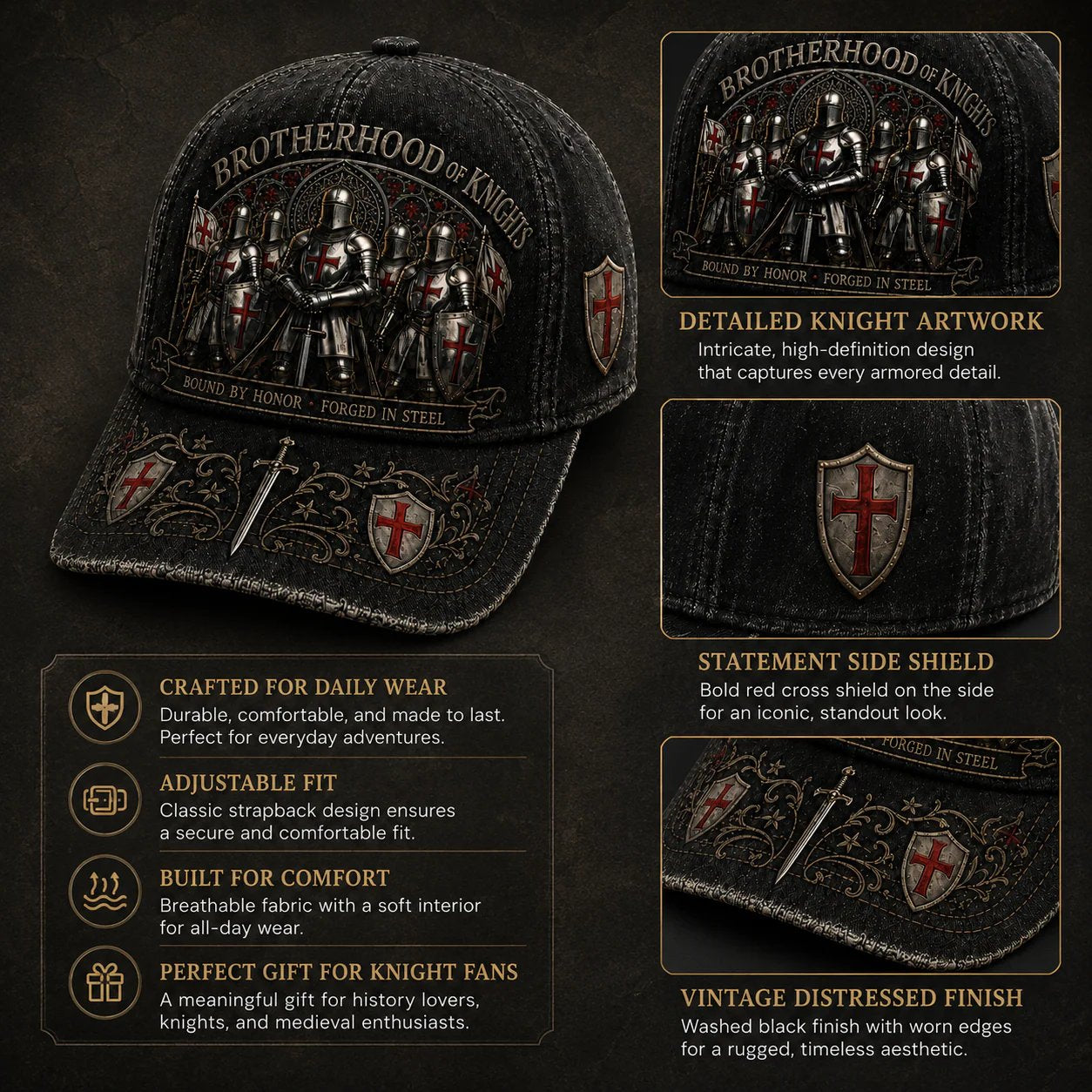🔥🎁 Bound By Honor Forged In Steel – Knights Templar Cap