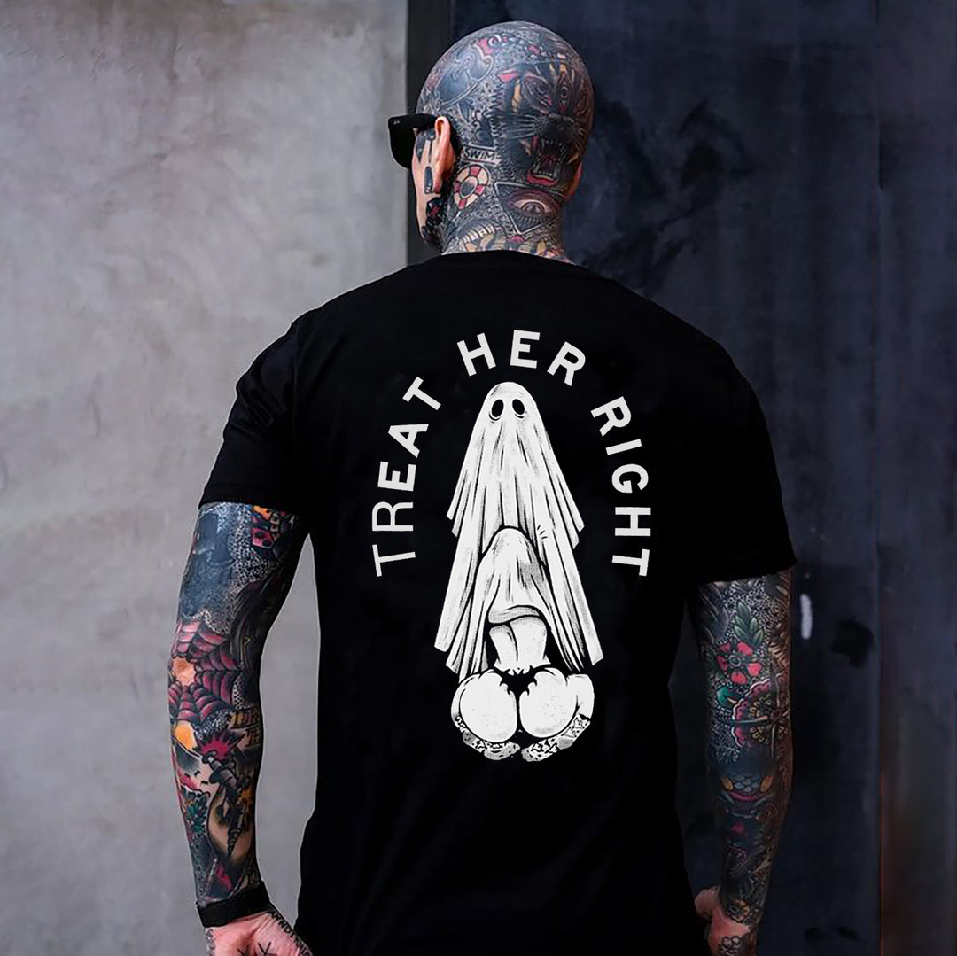 TREAT HER RIGHT Sexy Lady Ghost Graphic Casual Black Print T-shirt