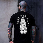 TREAT HER RIGHT Sexy Lady Ghost Graphic Casual Black Print T-shirt