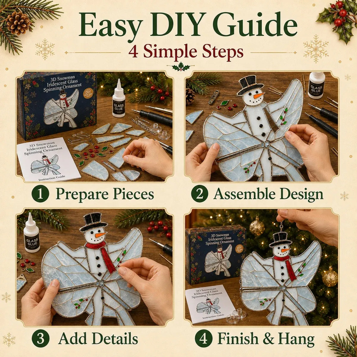 ⏳ Last Day 49% OFF – 🎄Beginner-Friendly 3D Christmas Iridescent Suncatcher DIY Kit | Complete Kit with Glass-Style Panels, Metal Frames, Hanging Chain, Tools & Step-by-Step Guide Included 💕