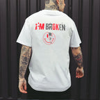 I'M BROKEN and Smiling Face Skull Graphic Casual Black and White Print T-shirt