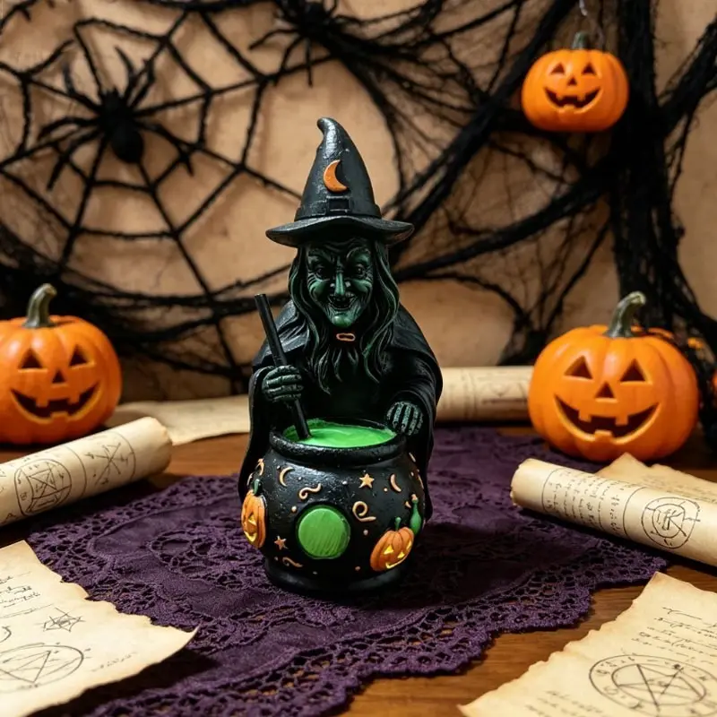 Witch and ghost tabletop lamp
