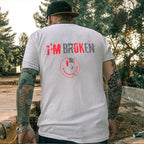 I'M BROKEN and Smiling Face Skull Graphic Casual Black and White Print T-shirt