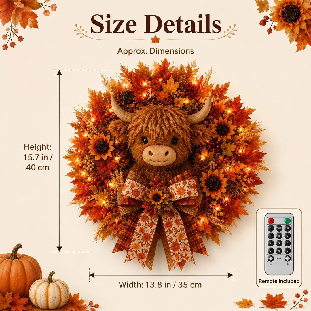 🐮Lighted Highland Cow Autumn Wreath