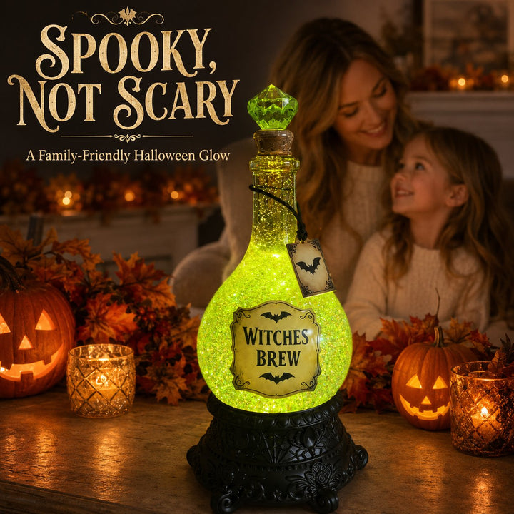 Lighted Witches' Brew Poison Bottle Glitter Globe