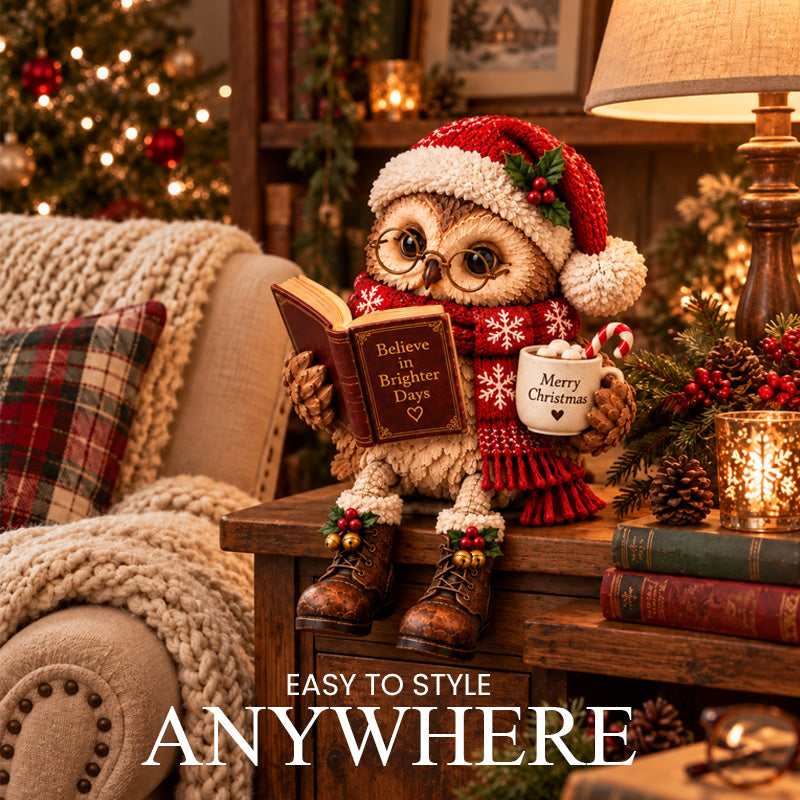 🦉📚 Owl Figurine — Bookish Charm with Glasses, Book & Cozy Details