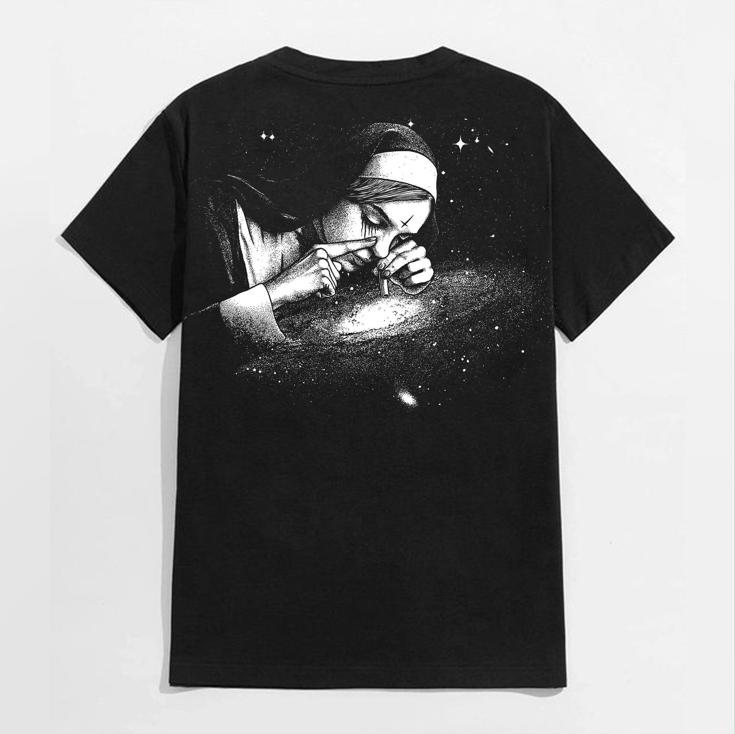 Nun Smoking Dark Style Black Print T-shirt