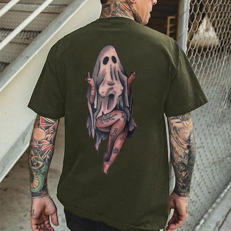 Naughty Sexy Lady Ghost with Tattoo Black Print T-shirt