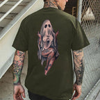 Naughty Sexy Lady Ghost with Tattoo Black Print T-shirt