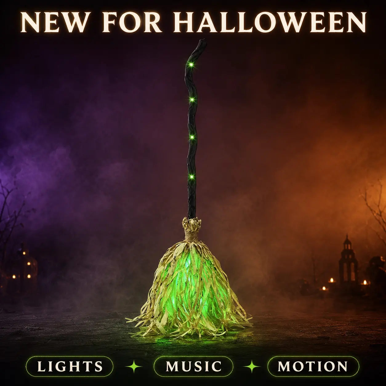 Dancing Magic Witch Broom Lantern