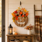 🎃✨ Lighted Burlap Pumpkin Wreath