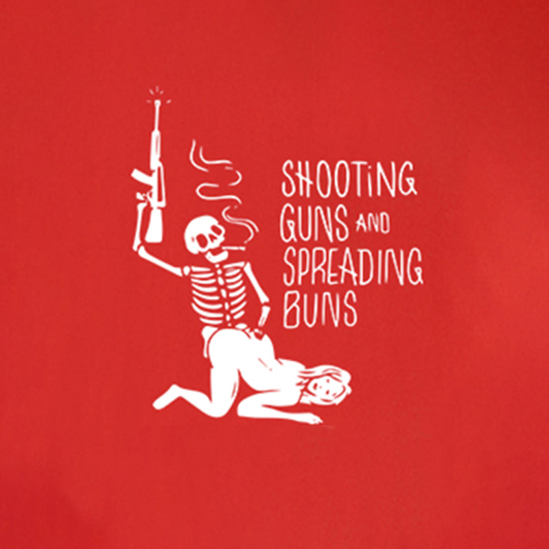 SHOOTING GUNS AND SPREADING BUNS Skull with Sexy Lady Print T-shirt