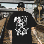 UNHOLY Nun with Crucifix on Forehead Graphic Casual Black Print T-shirt