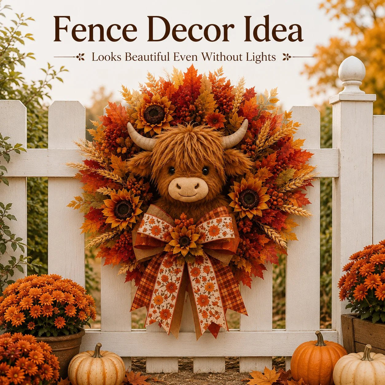 🐮Lighted Highland Cow Autumn Wreath