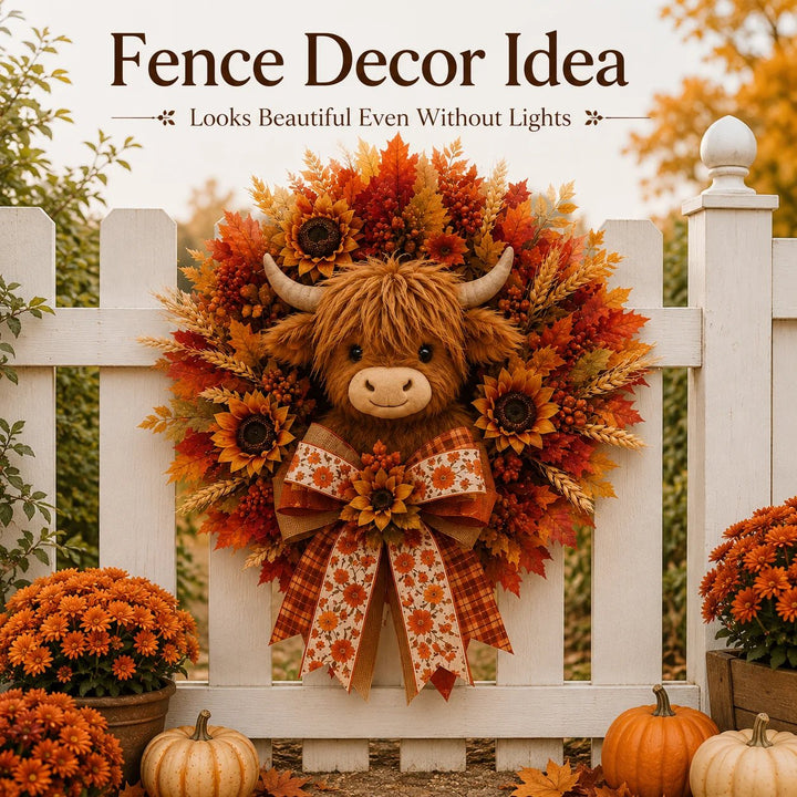 🐮Lighted Highland Cow Autumn Wreath