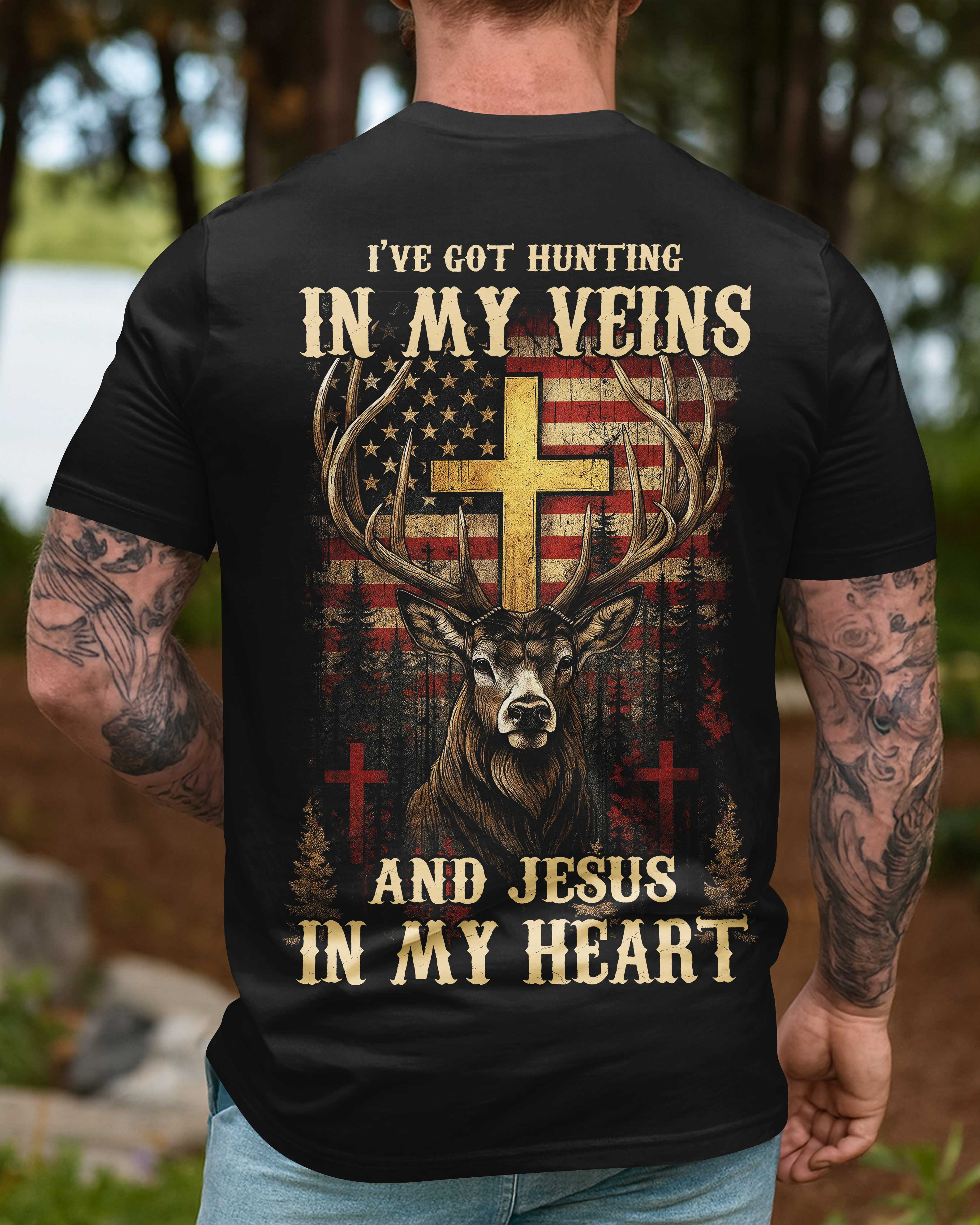I've Got Hunting In My Veins And Jesus In My Heart All Over Print T-Shirt