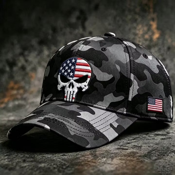 American Patriotic Skull Camo Cap – Embroidered Edition