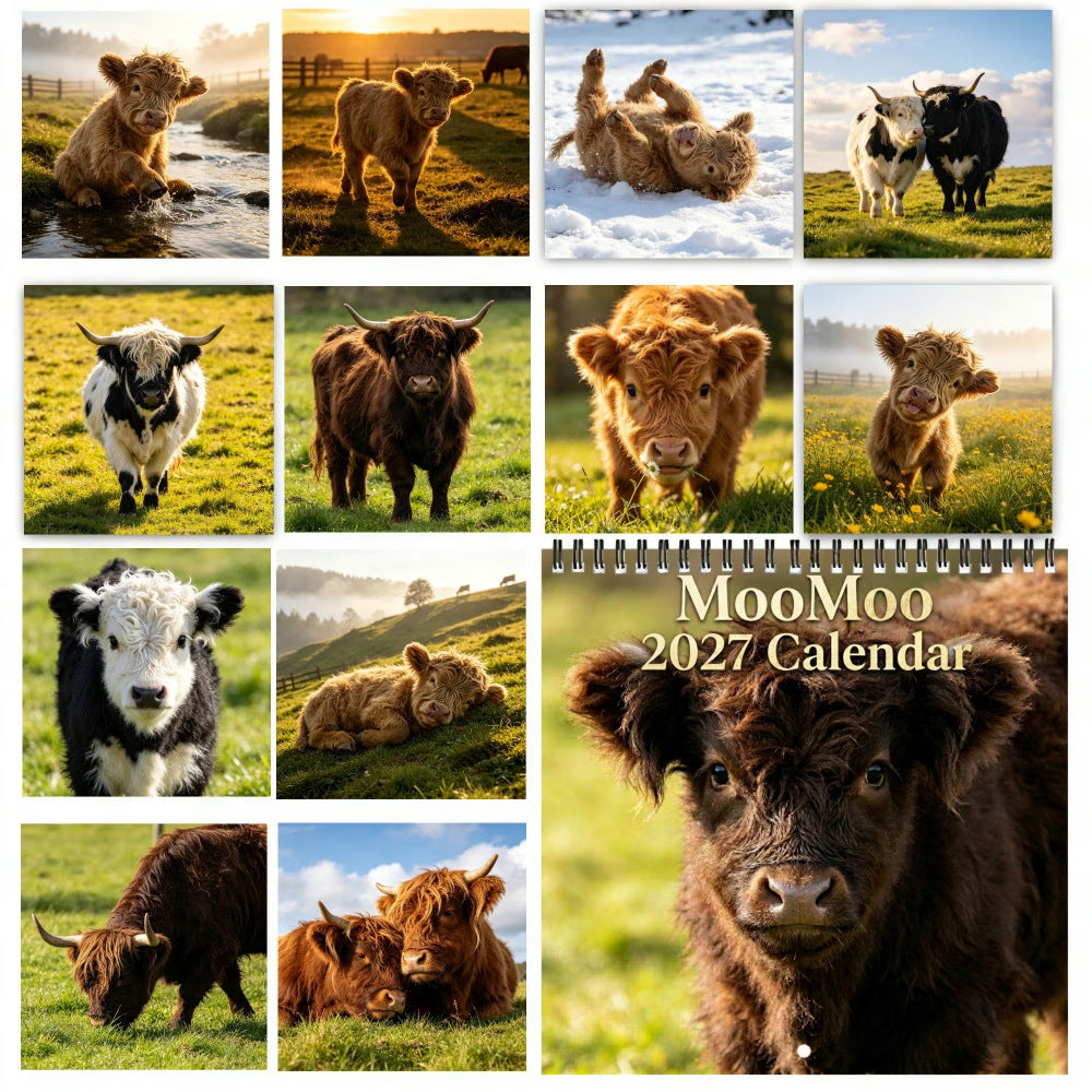 MooMoo 2027 Highland Cow Wall Calendar
