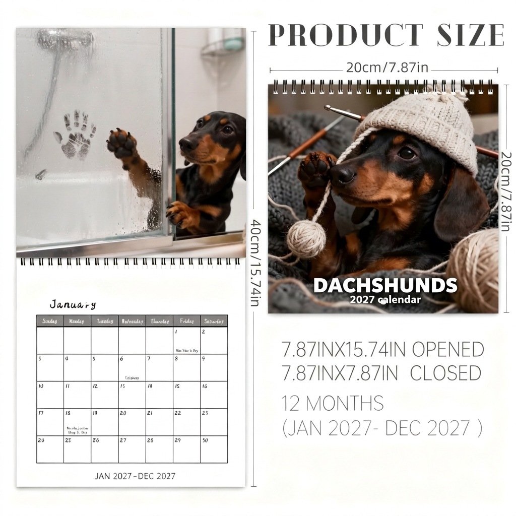 🐶 Dachshunds 2027 Wall Calendar – 12 Months of Adorable Dachshund Portraits & Playful Everyday Moments