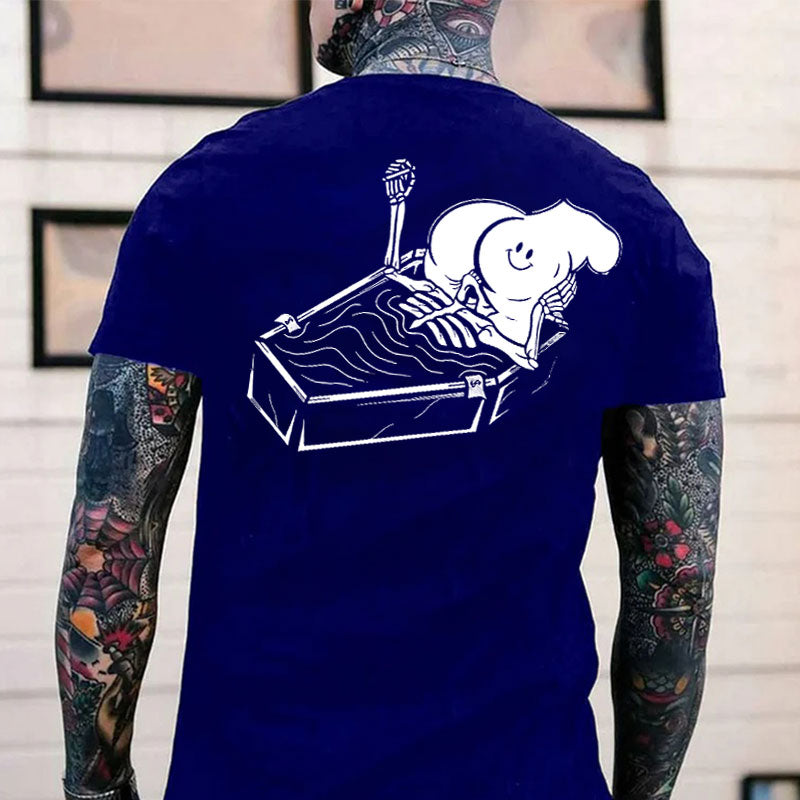 Skull Eat the Naked Ass in the Coffin Graphic Black Print T-shirt