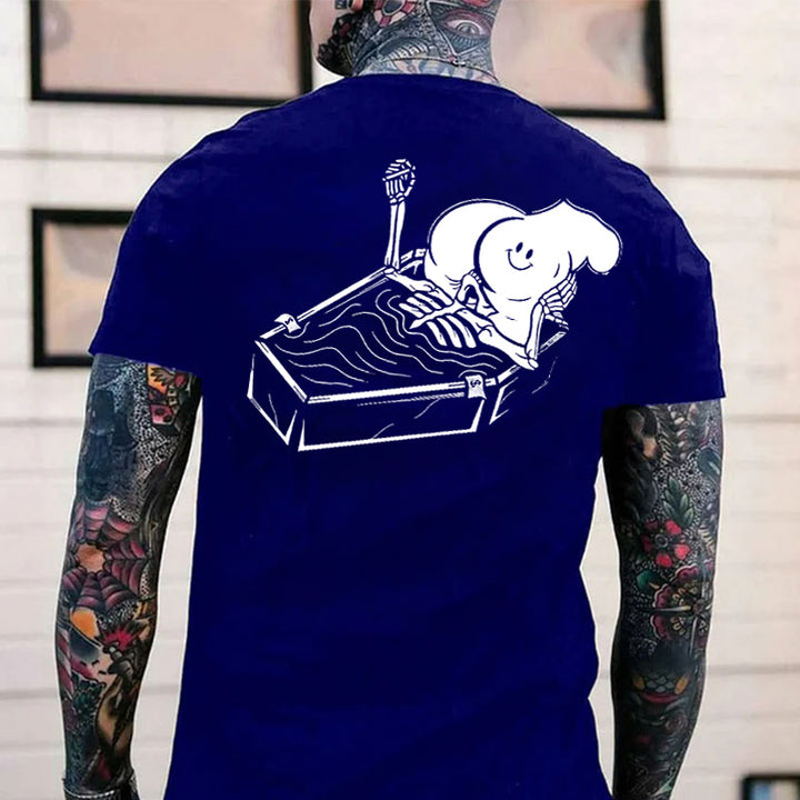 Skull Eat the Naked Ass in the Coffin Graphic Black Print T-shirt
