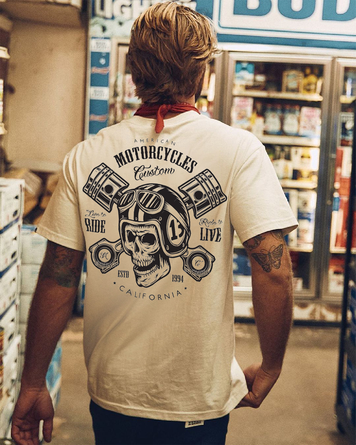 Modern Motorcycles Ride to Live White Print T-shirt