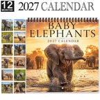 🐘2027 Cute Elephant Wall Calendar, Spiral Bound Animal Gift Decor
