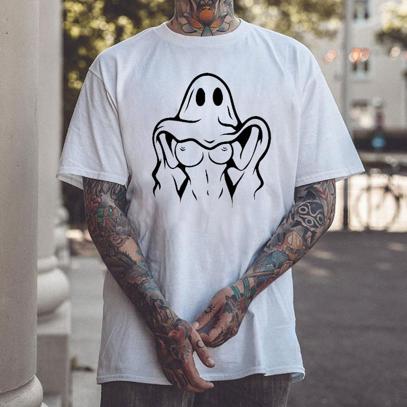 Naughty Ghost Sexy Boobs Graphic Print T-Shirt