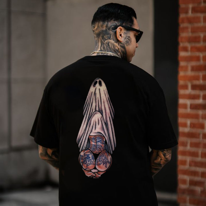 Oral Sex with Tattooed Ghost Dirty Love Black Print T-shirt