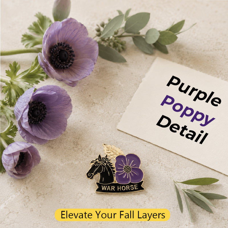 🌺🐎 Bold & Symbolic — Purple Poppy Horse Memorial Brooch