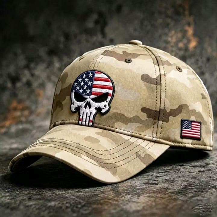 American Patriotic Skull Camo Cap – Embroidered Edition