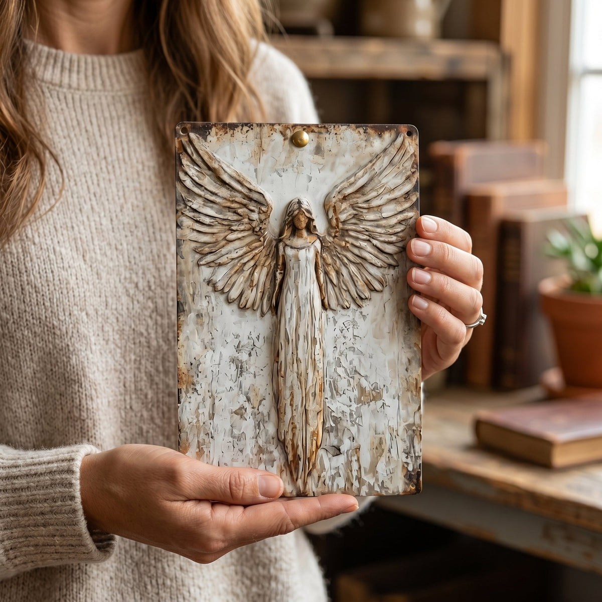 🕊️ Rustic Guardian Angel Metal Wall Art