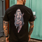 Naughty Sexy Lady Ghost with Tattoo Black Print T-shirt