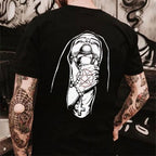 Chokehold Nun Religious Pattern Casual Black Print T-shirt