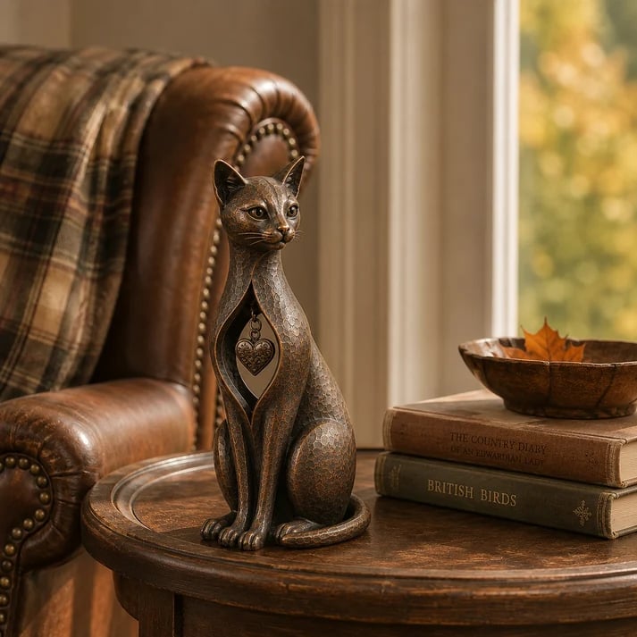 🐱❤️Vintage Iron Cat Figurine with Hanging Heart – Rustic Feline Home Decor Sculpture(📦Buy 2 Free Shipping)