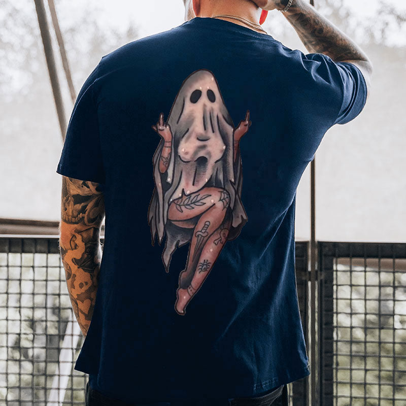 Naughty Sexy Lady Ghost with Tattoo Black Print T-shirt