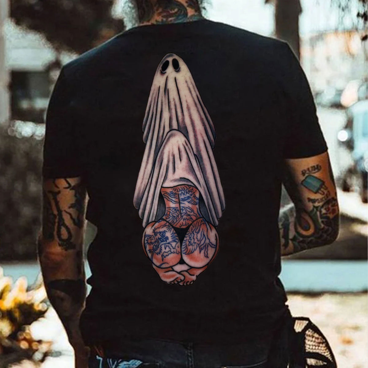 Oral Sex with Tattooed Ghost Dirty Love Black Print T-shirt