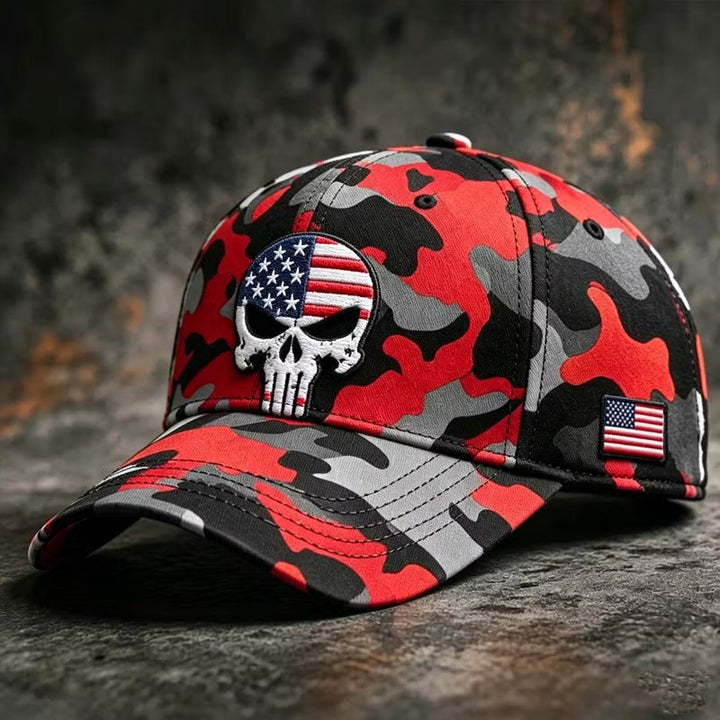American Patriotic Skull Camo Cap – Embroidered Edition