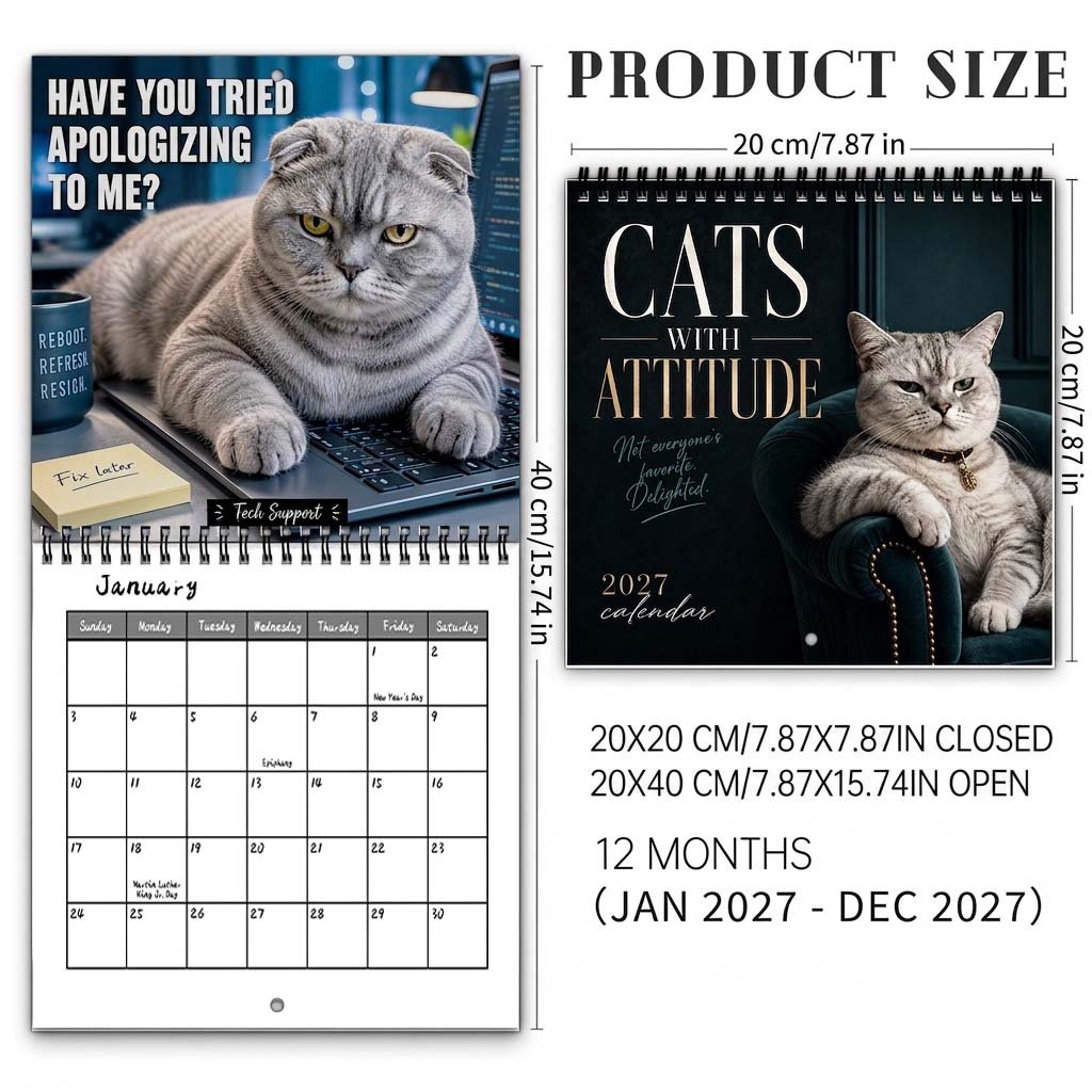 Cats With Attitude 2027 Wall Calendar