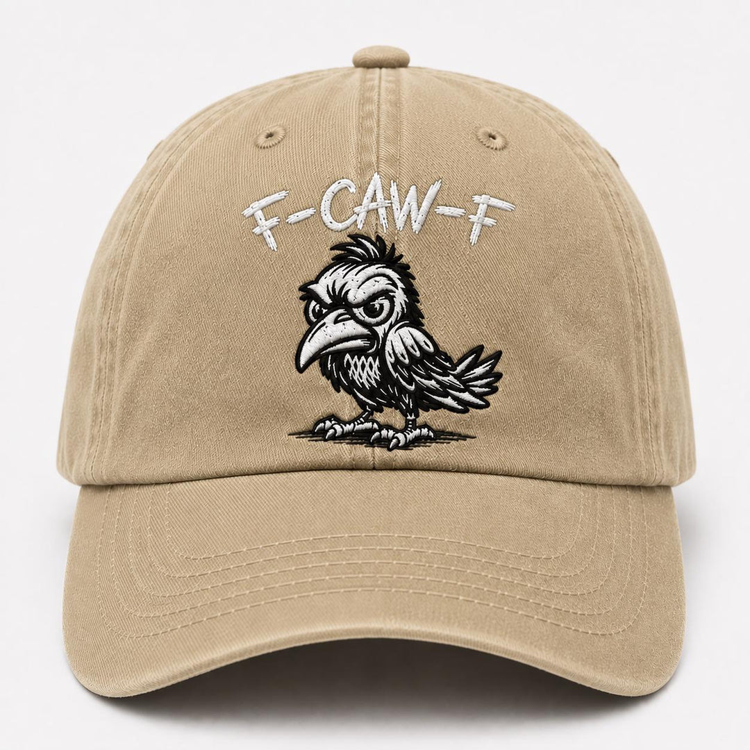 Funny F-Caw-F Embroidered Washed Dad Hat, Angry Crow Baseball Cap